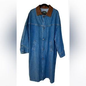 Vintage “mens medium” DSI Denim Duster Jean Jacket with Leather collar